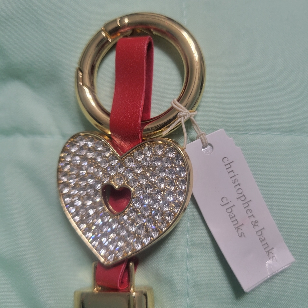 Rhinestone Bling Purse Charm Keychain, red heart,  NEW